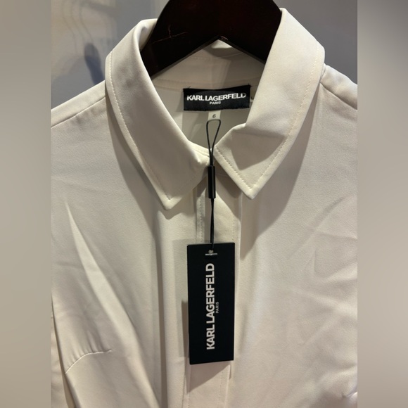 Karl Lagerfeld Paris, Long Sleeve Dress with studded skirt and belt. Size US 6 - Picture 2 of 7